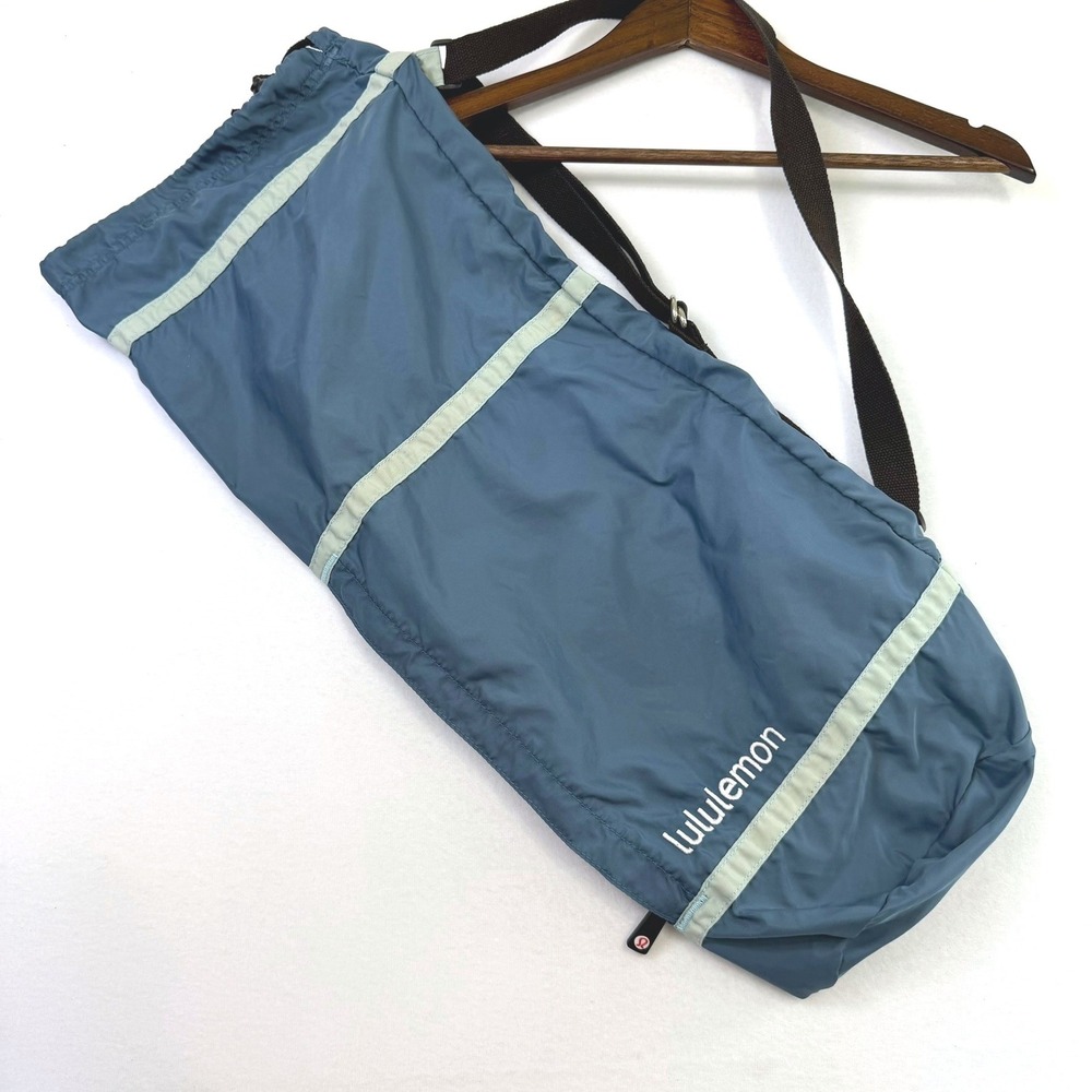 Lululemon Yoga Mat Bag Blue Nylon Drawstring Adjustable Strap Logo Accessory